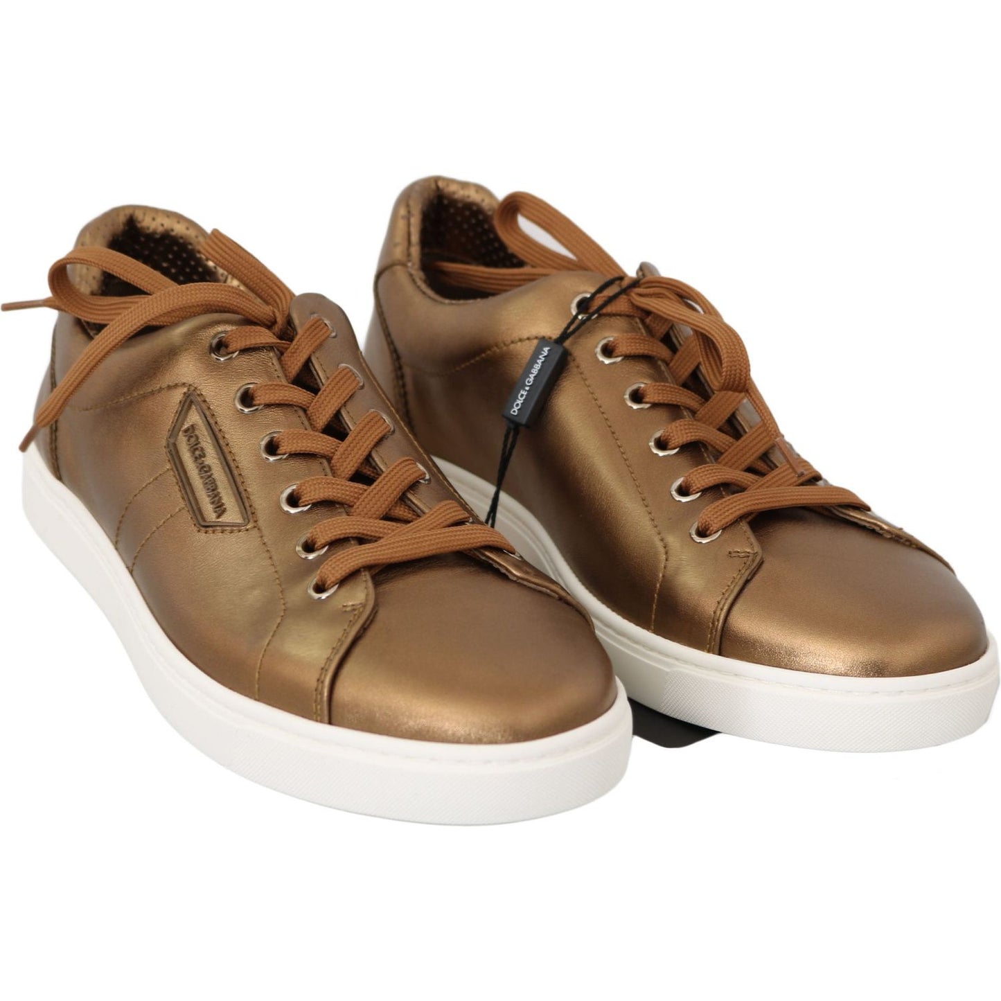 Dolce & Gabbana Gold Leather Mens Casual Sneakers MV2363-39