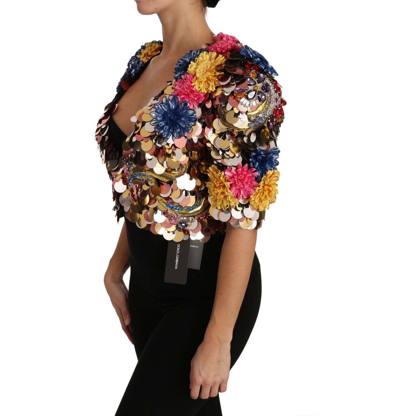 Dolce & Gabbana Crystal Sequined Floral Jacket Coat JKT2409-36
