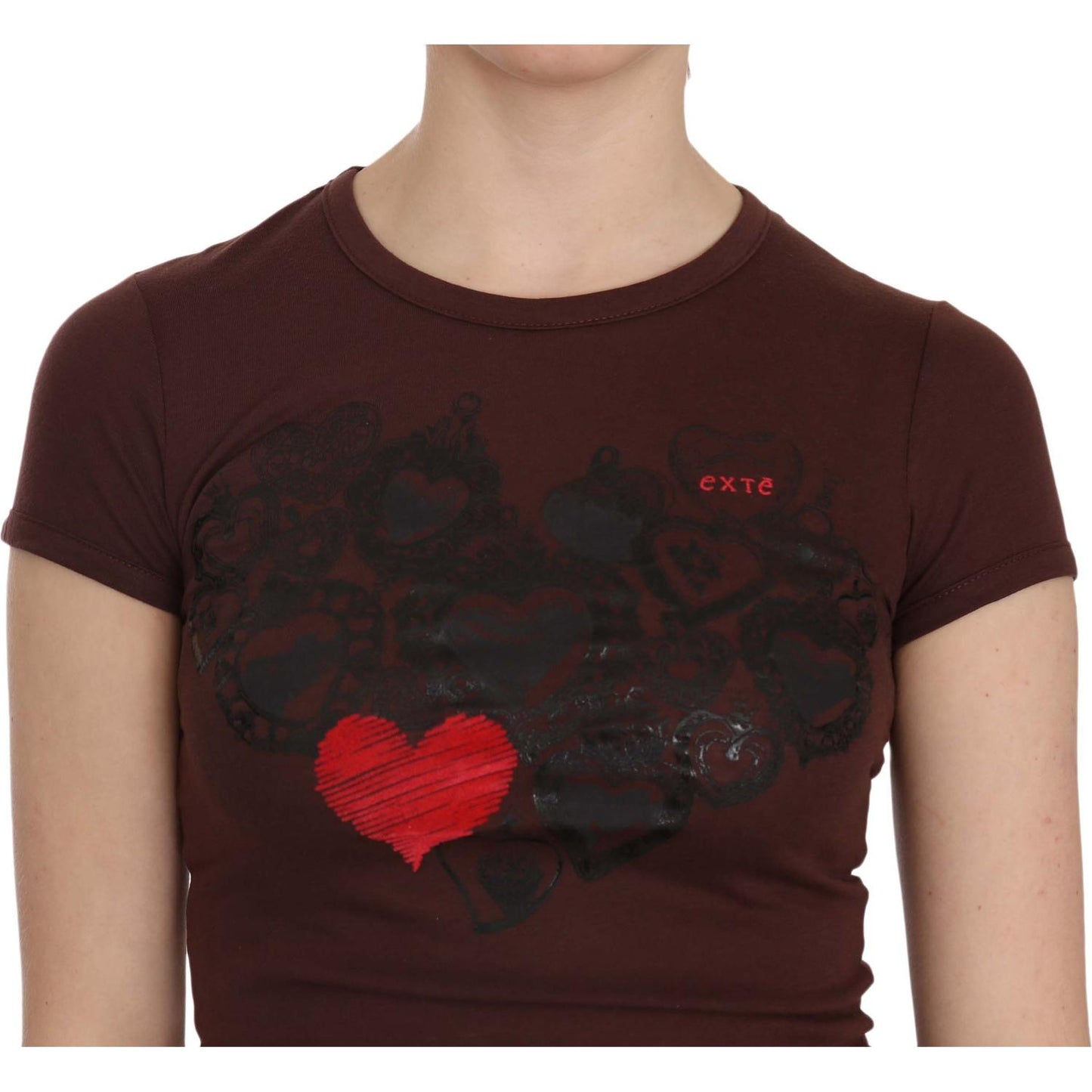 Exte Brown Hearts Short Sleeve Casual T-shirt Top TSH3909-38