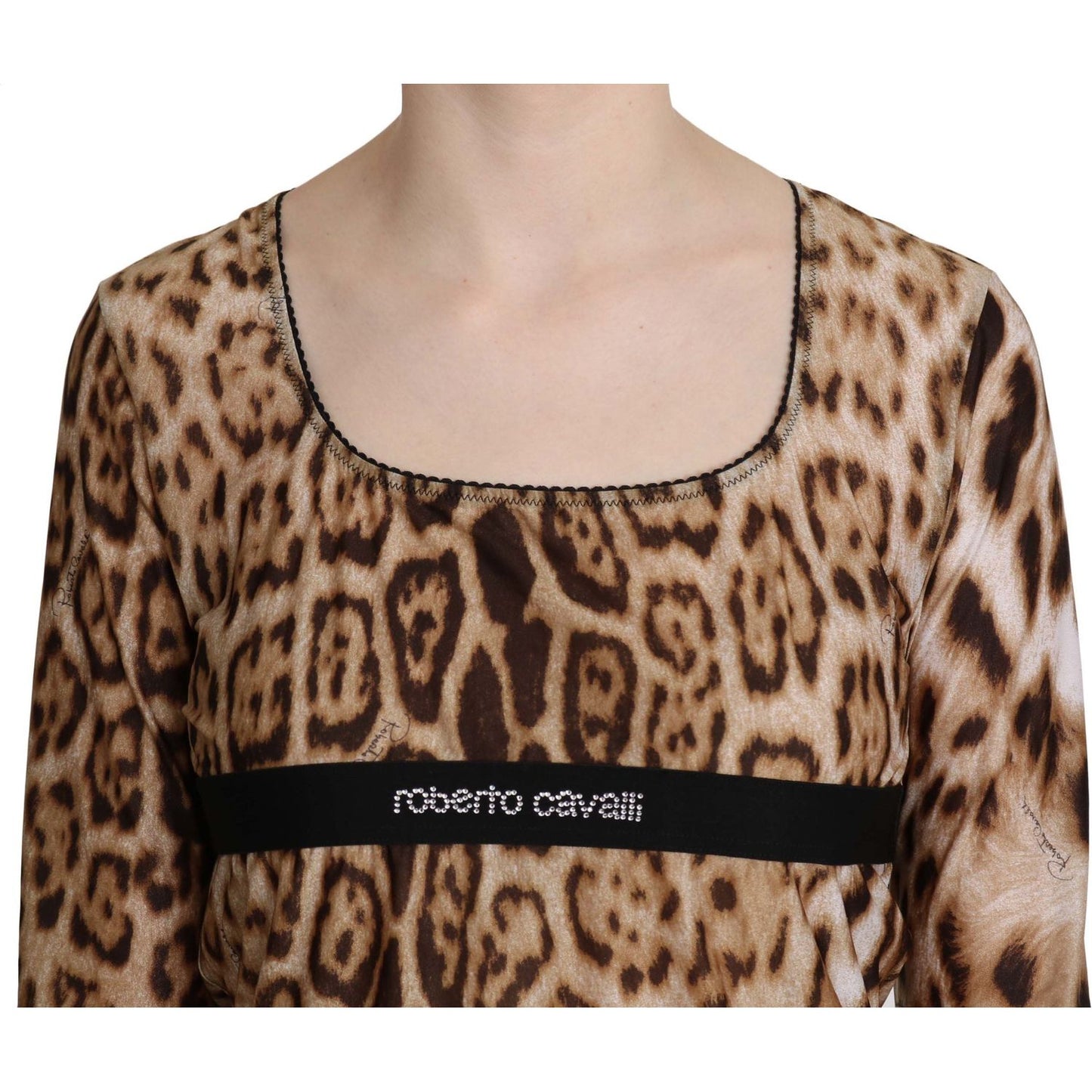 Roberto Cavalli Brown Round Neck Leopard Women Top Blouse TSH3671-46