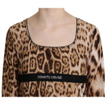 Roberto Cavalli Brown Round Neck Leopard Women Top Blouse TSH3671-46