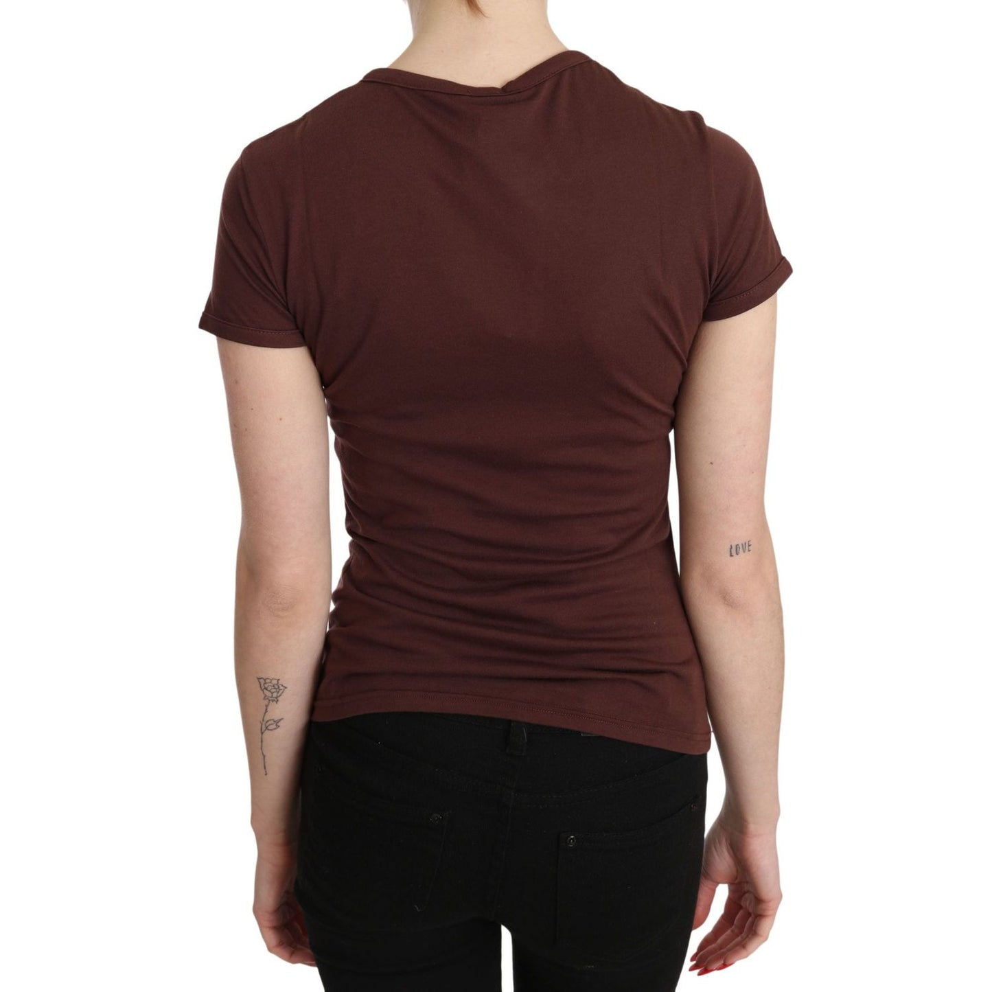 Exte Brown Hearts Printed Round Neck T-shirt Top TSH3419-42
