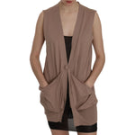 PINK MEMORIES Brown 100% Cotton Sleeveless Cardigan Top Vest TSH3458-42