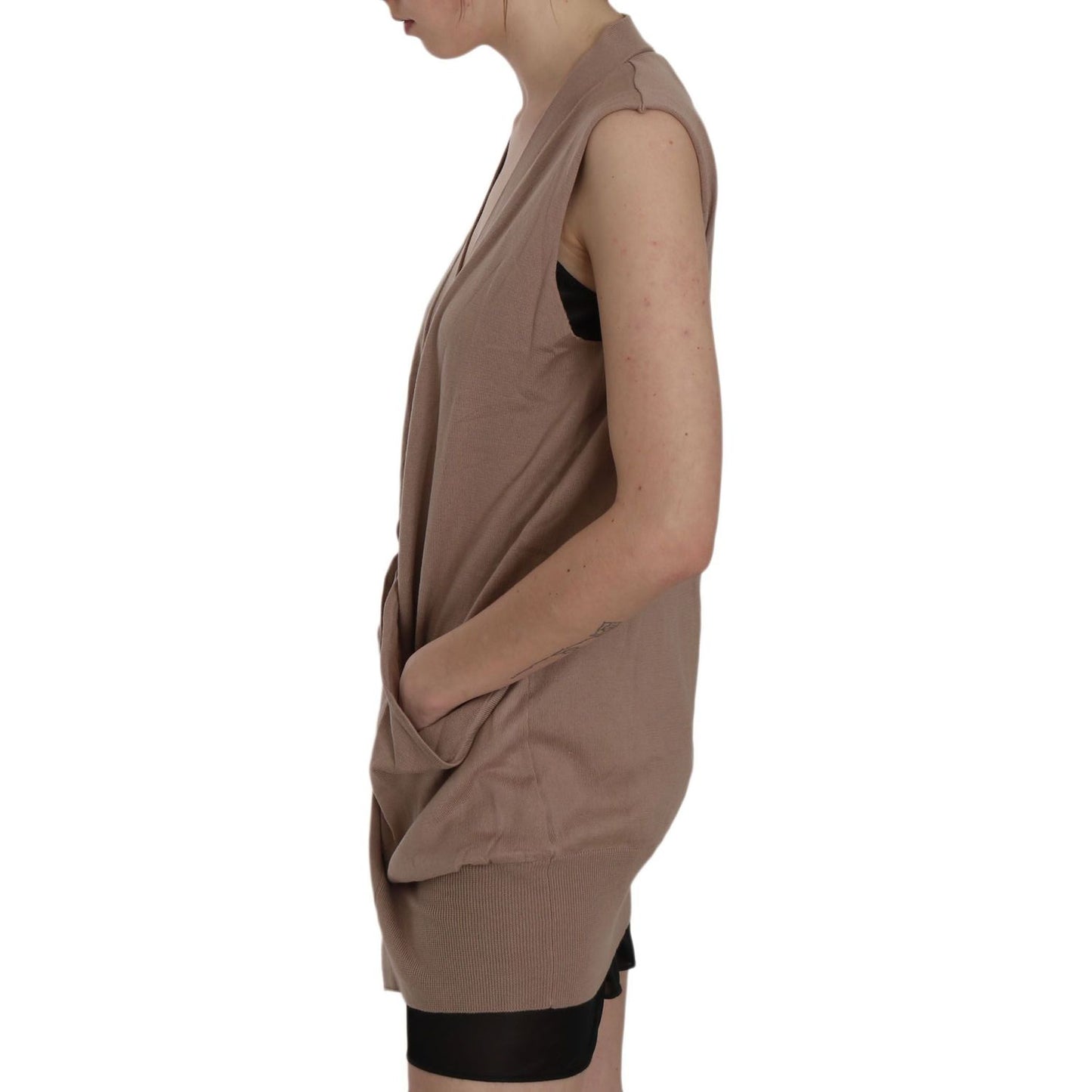 PINK MEMORIES Brown 100% Cotton Sleeveless Cardigan Top Vest TSH3458-42
