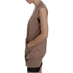 PINK MEMORIES Brown 100% Cotton Sleeveless Cardigan Top Vest TSH3458-42