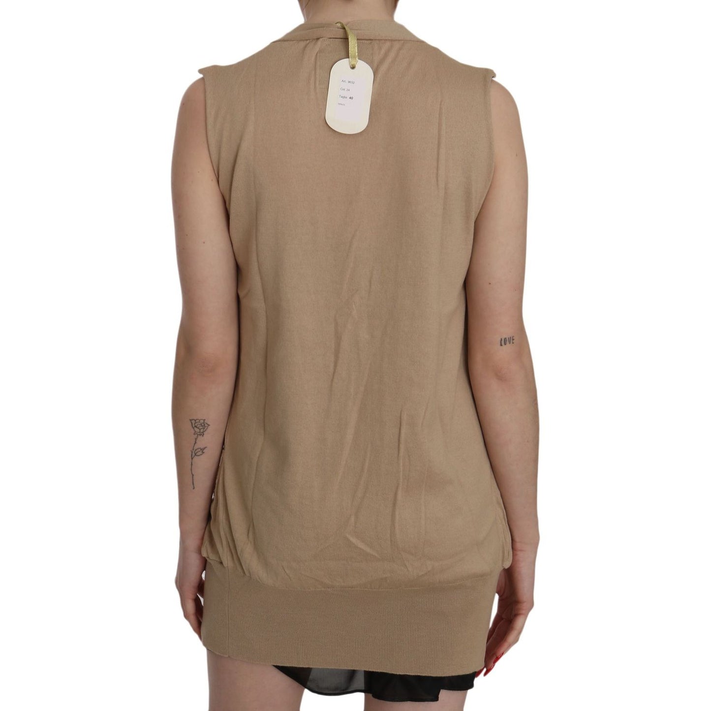 PINK MEMORIES Brown 100% Cotton Sleeveless Cardigan Top Vest TSH3469-40