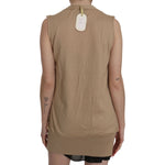 PINK MEMORIES Brown 100% Cotton Sleeveless Cardigan Top Vest TSH3469-40