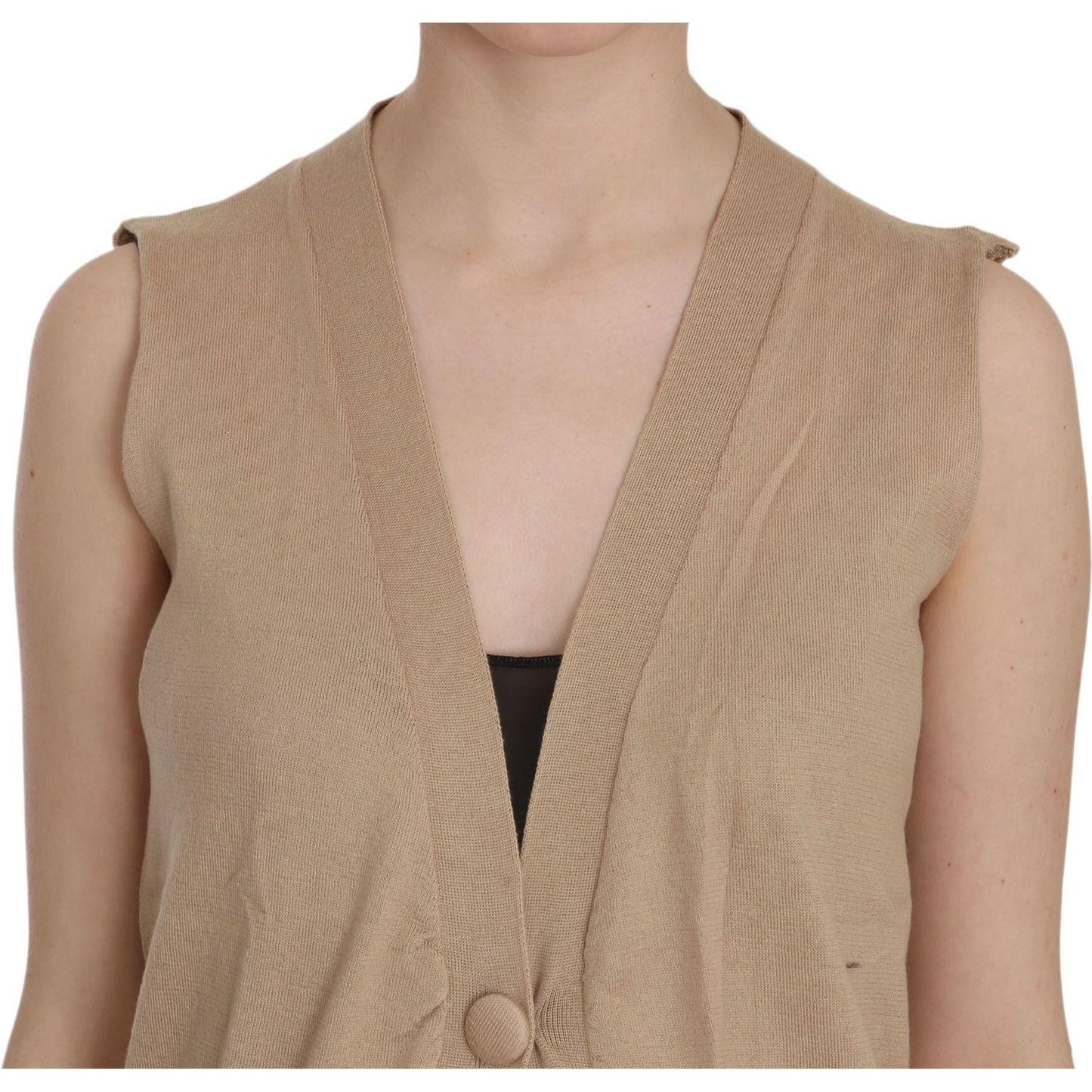 PINK MEMORIES Brown 100% Cotton Sleeveless Cardigan Top Vest TSH3469-40