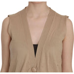 PINK MEMORIES Brown 100% Cotton Sleeveless Cardigan Top Vest TSH3469-40
