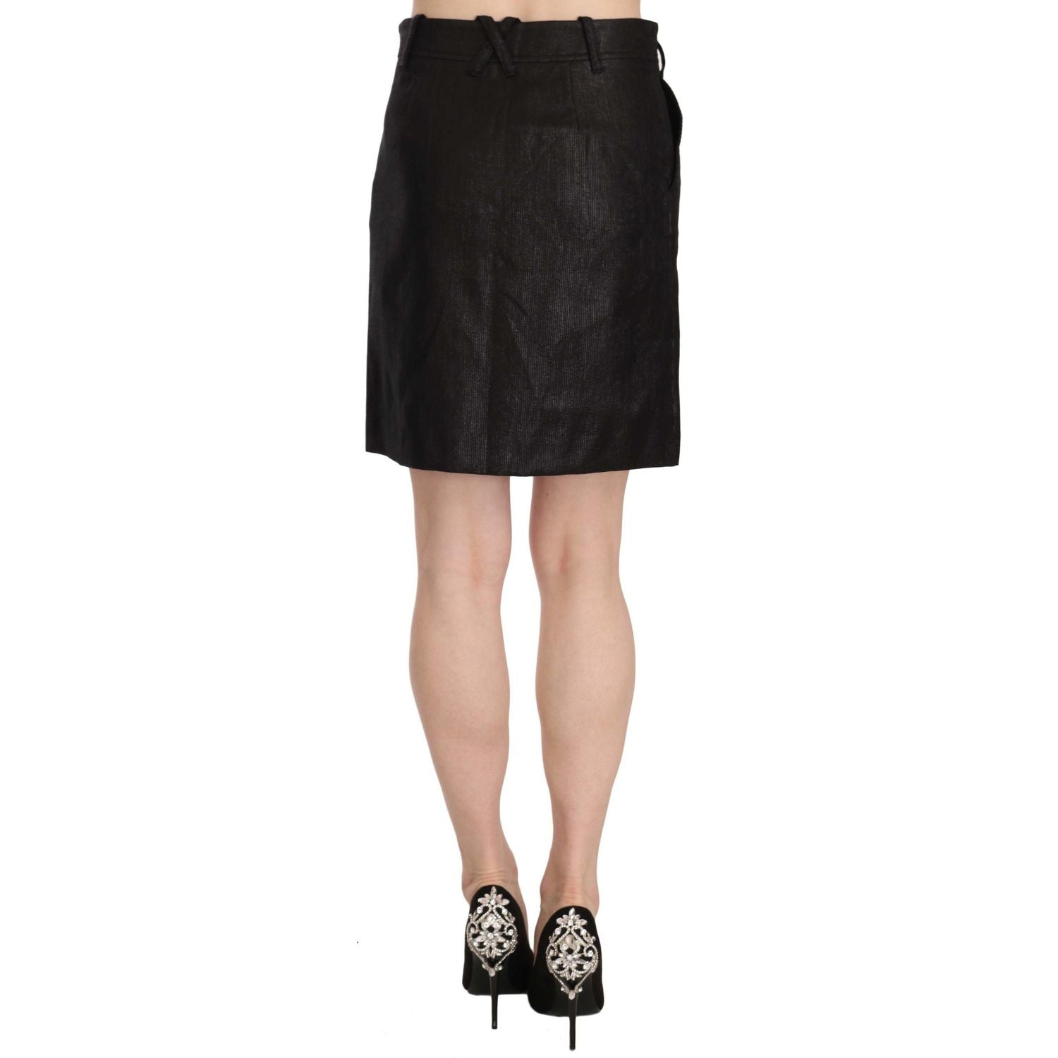 GF Ferre Black High Waist Curdoroy A-line Mini Skirt