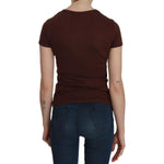 Exte Brown Heart Print Crew Neck T-shirt Short Sleeve Blouse TSH3716-42