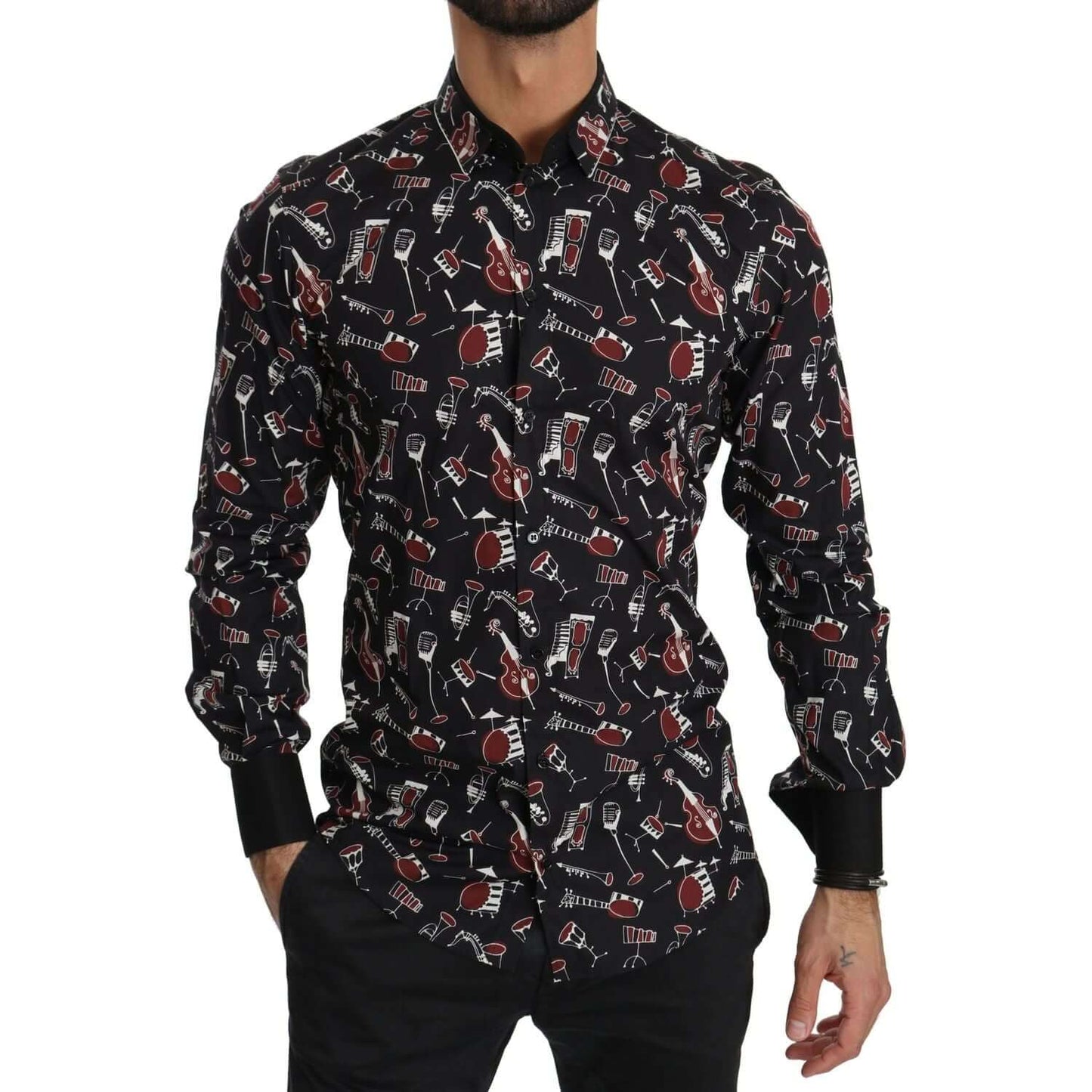 Dolce & Gabbana Black Musical Instrument Slim fit Shirt