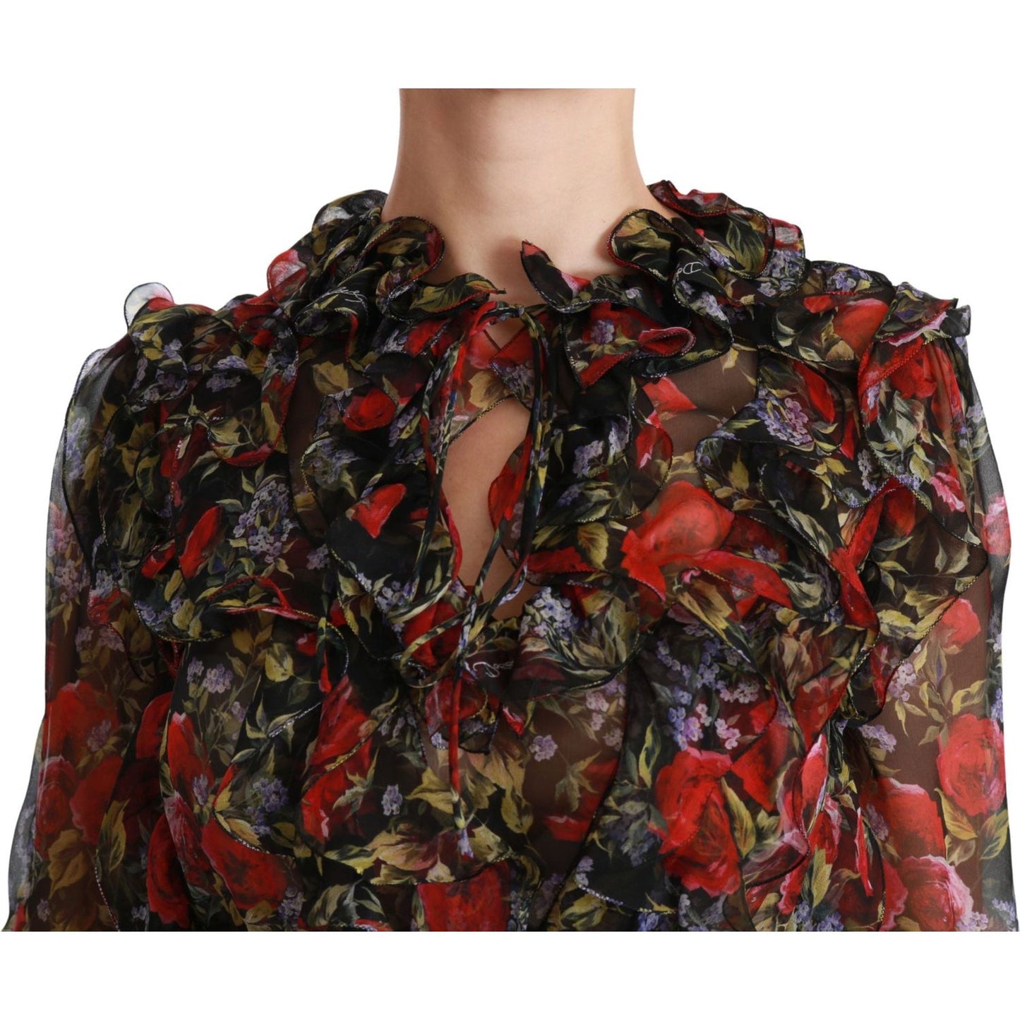 Dolce & Gabbana Black Floral Roses Blouse Silk Top