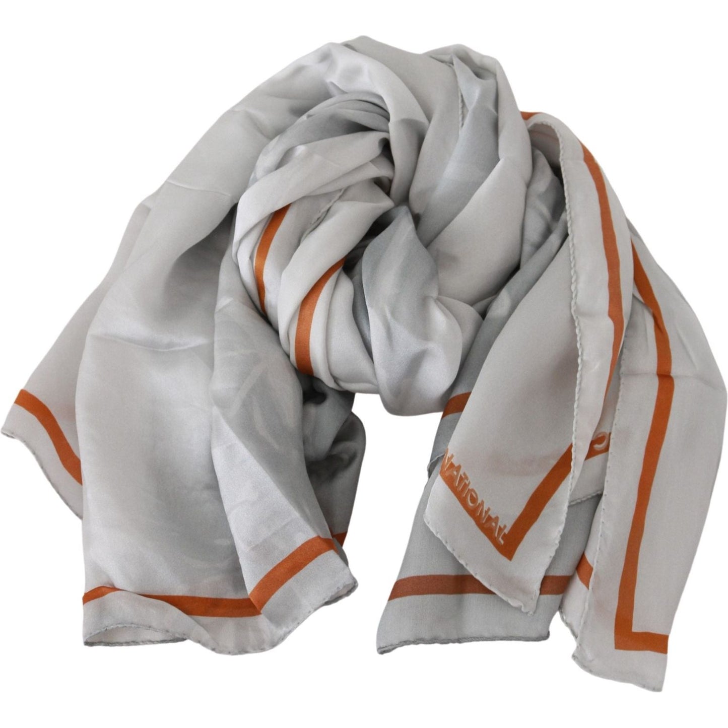 Costume National Gray Orange Silk Floral Foulard Wrap Scarf Silk Wrap Shawls