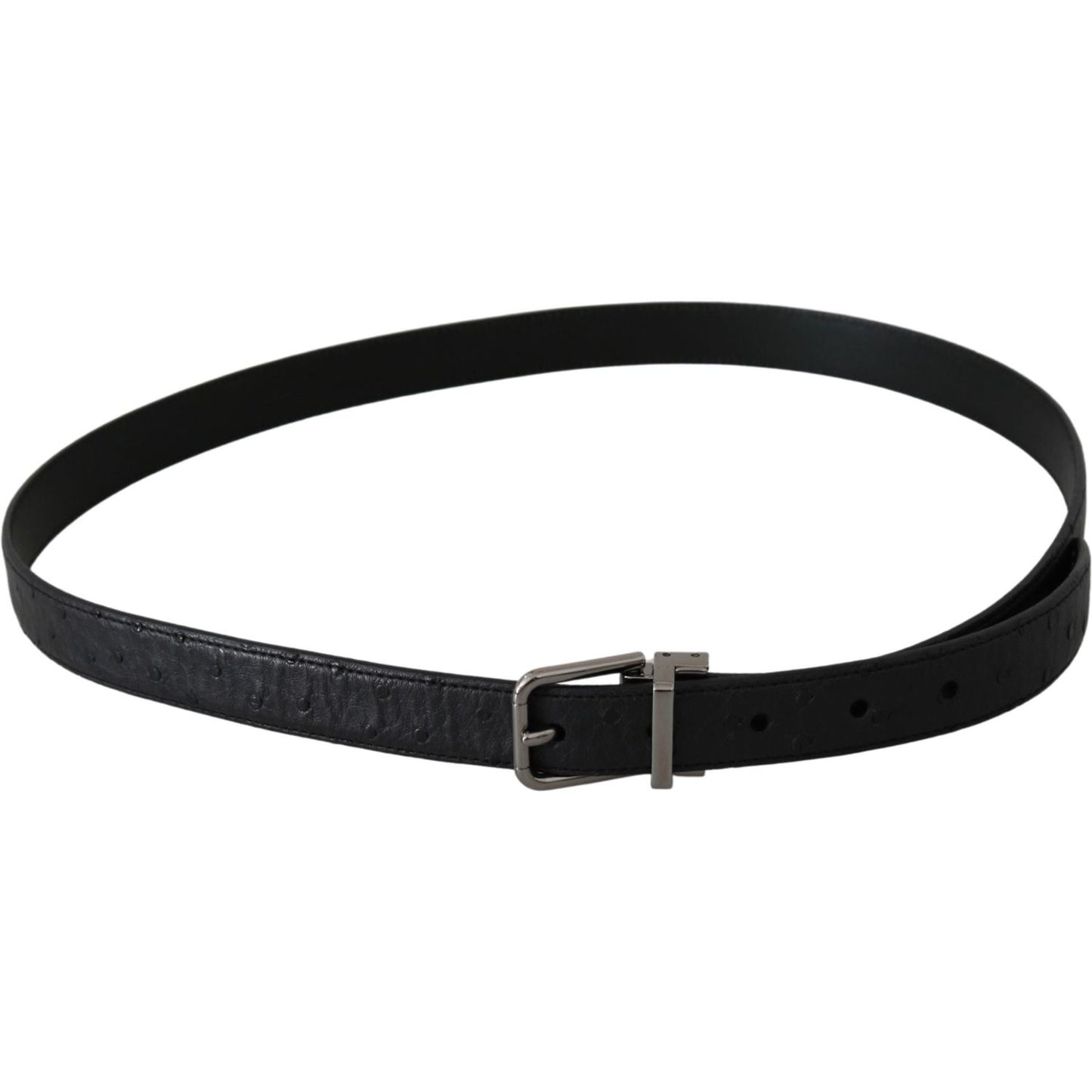 Dolce & Gabbana Black Exotic Skin Pattern Silver Buckle Belt Belt