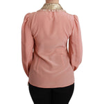 Dolce & Gabbana Pink Silk Gold Sequin Lace Blouse Shirt TSH4663-44