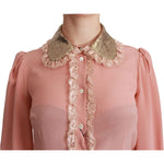 Dolce & Gabbana Pink Silk Gold Sequin Lace Blouse Shirt TSH4663-44