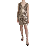 Liu Jo Brown Sequined V-neck Sleeveless Sheath Mini Dress DR2615-42