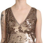 Liu Jo Brown Sequined V-neck Sleeveless Sheath Mini Dress DR2615-42