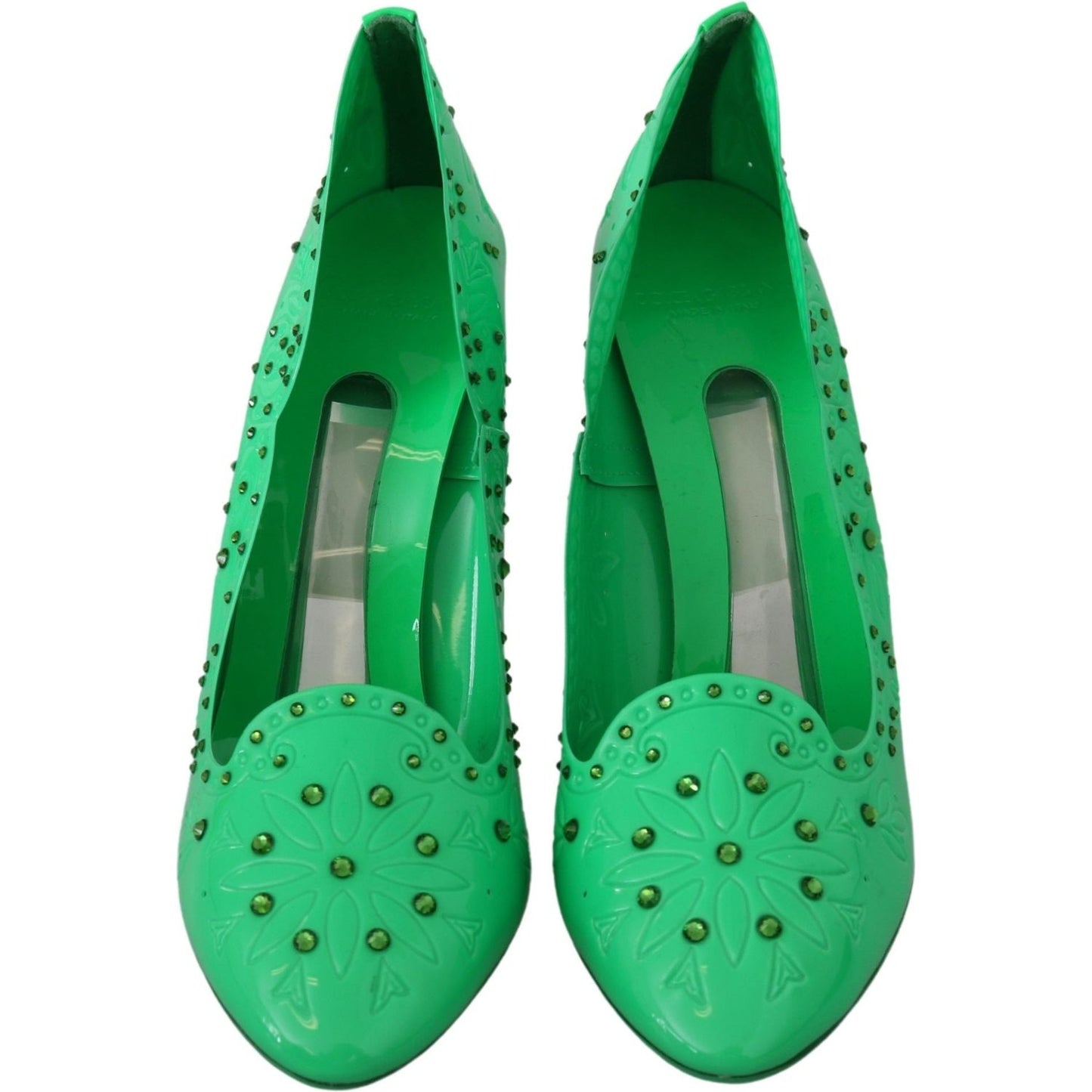 Dolce & Gabbana Green Crystal Floral Heels CINDERELLA Shoes LA7271-40