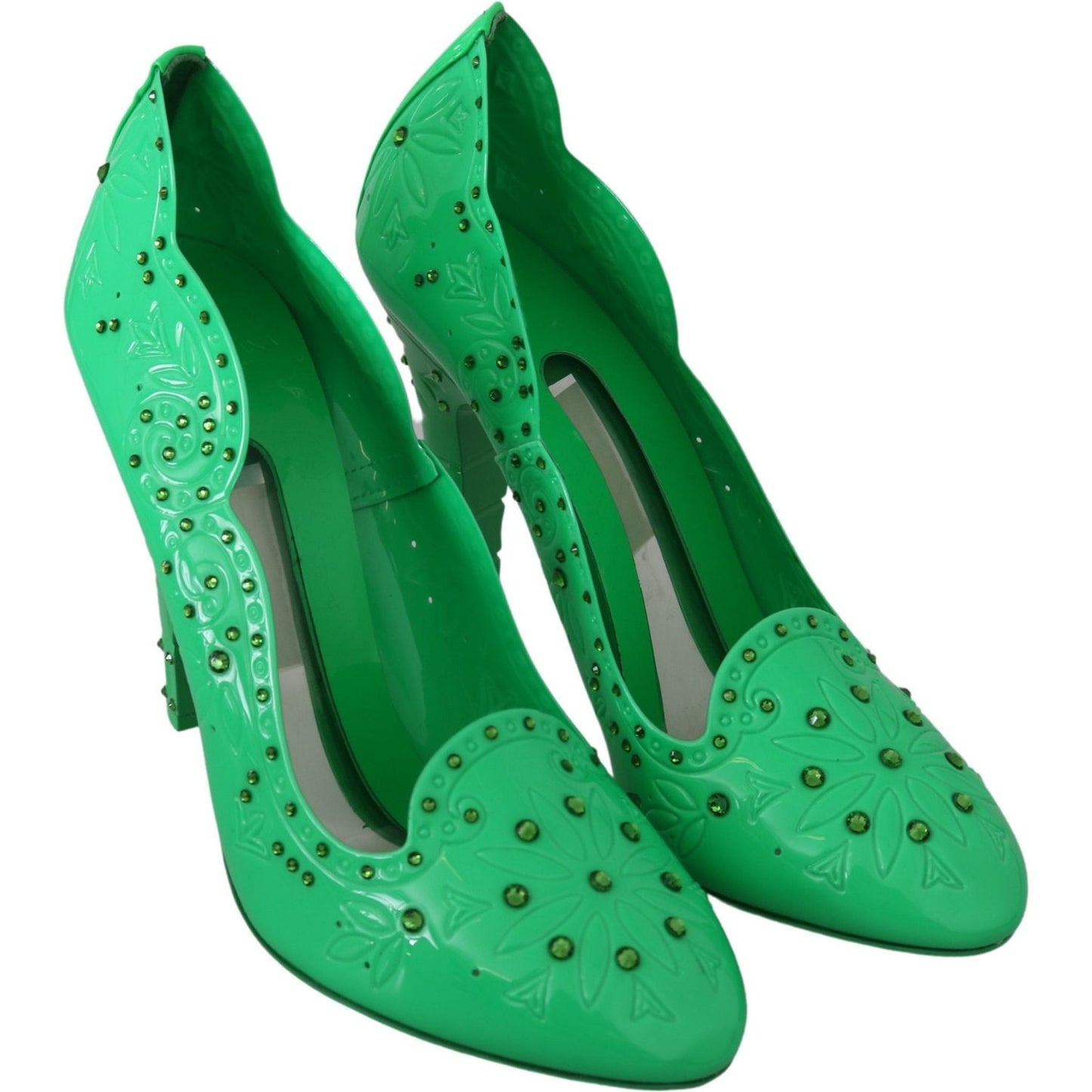 Dolce & Gabbana Green Crystal Floral Heels CINDERELLA Shoes LA7271-40