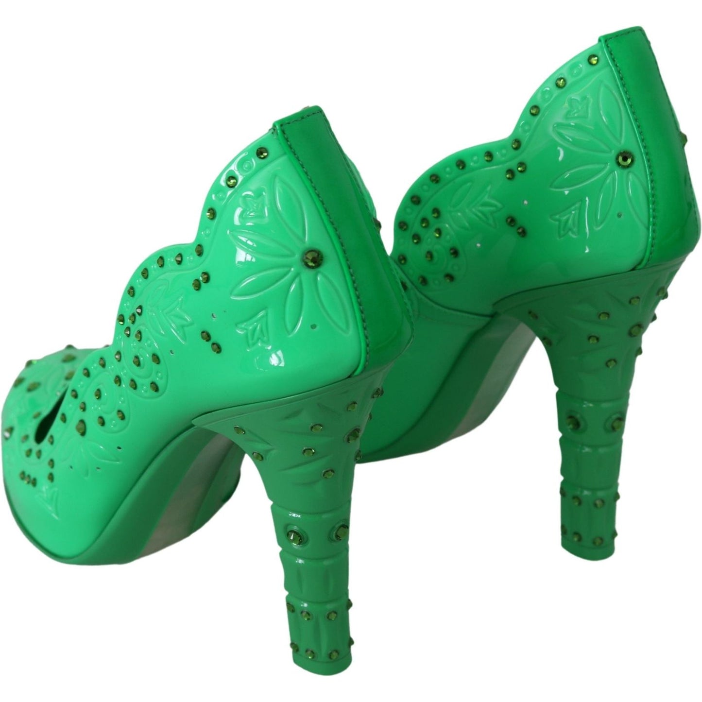 Dolce & Gabbana Green Crystal Floral CINDERELLA Heels Shoes LA7276-39
