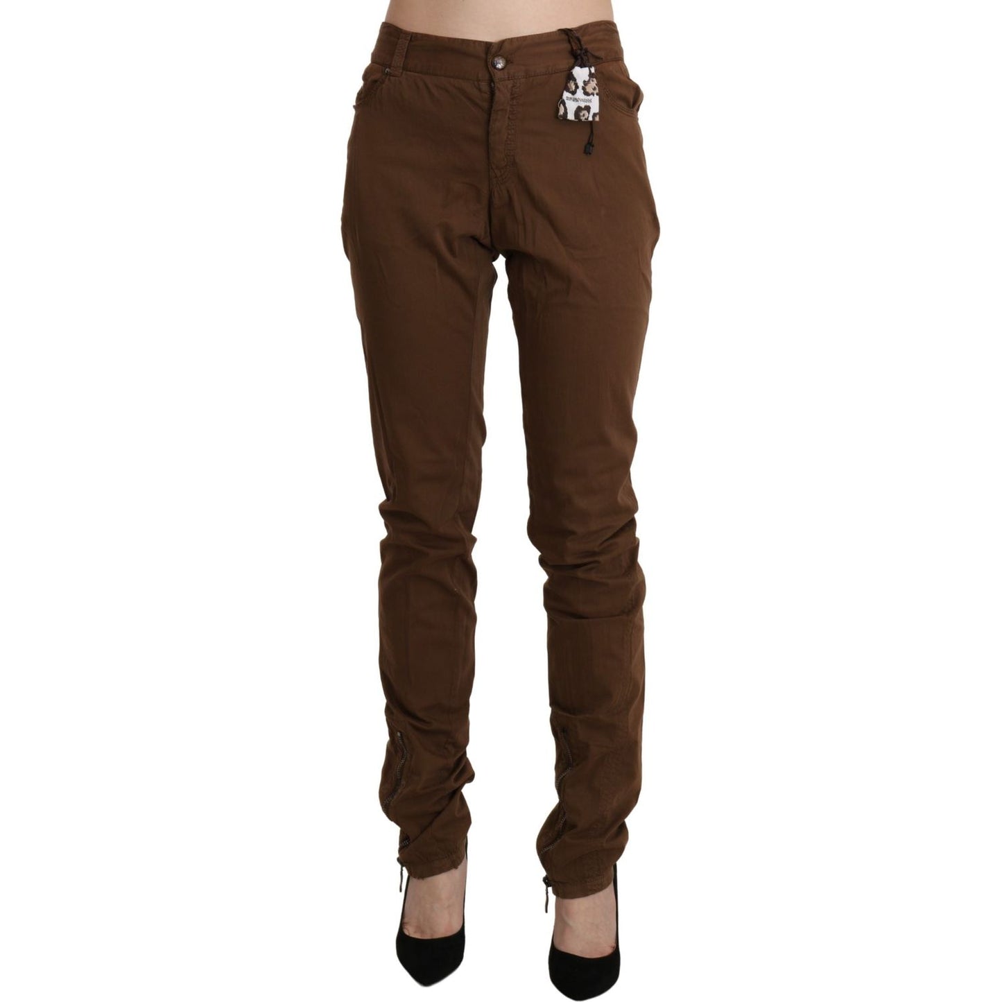 Ermanno Scervino Brown High Waist Skinny Trouser Cotton Pants PAN71138-44