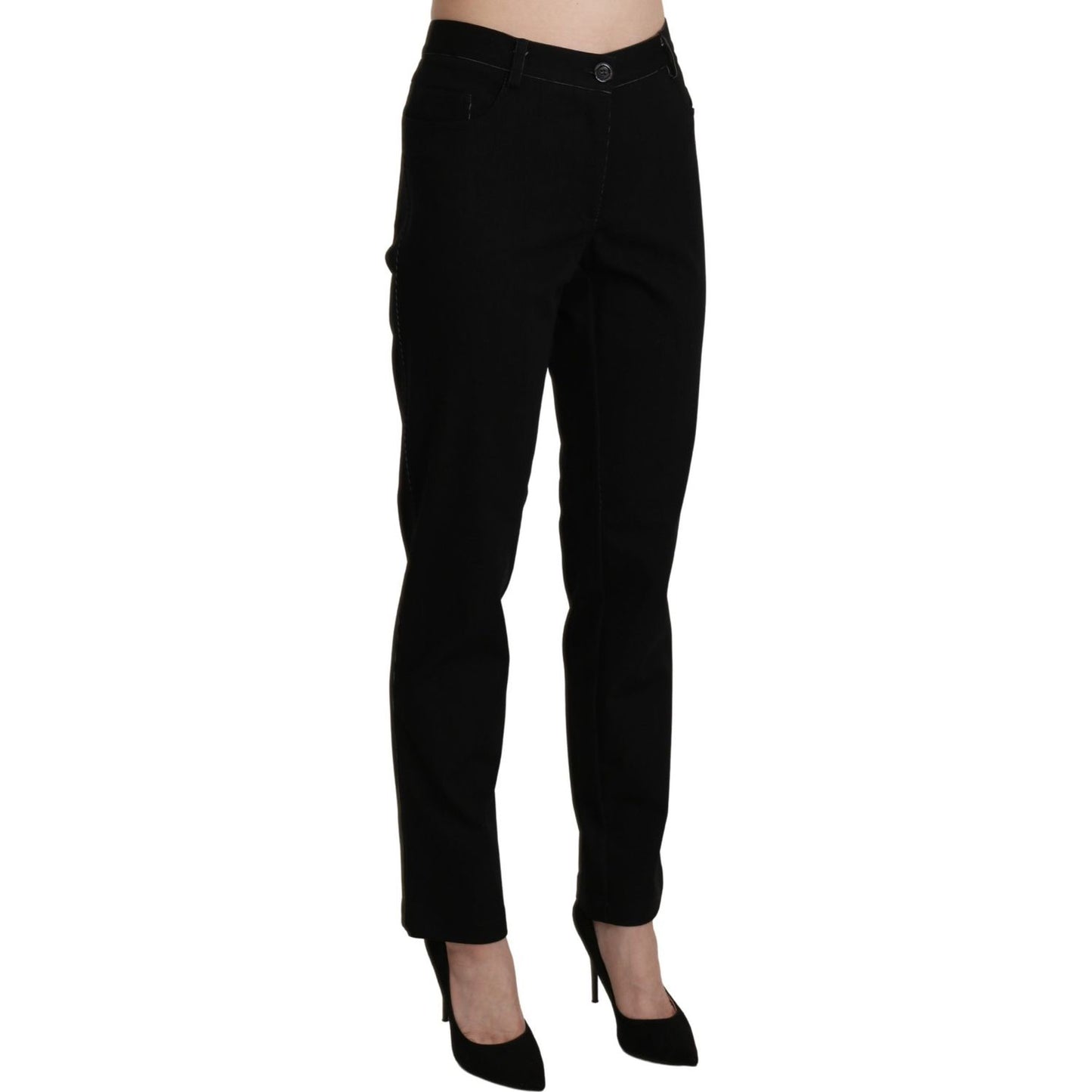 BENCIVENGA Black High Waist Straight Casual Trouser Pant Jeans & Pants