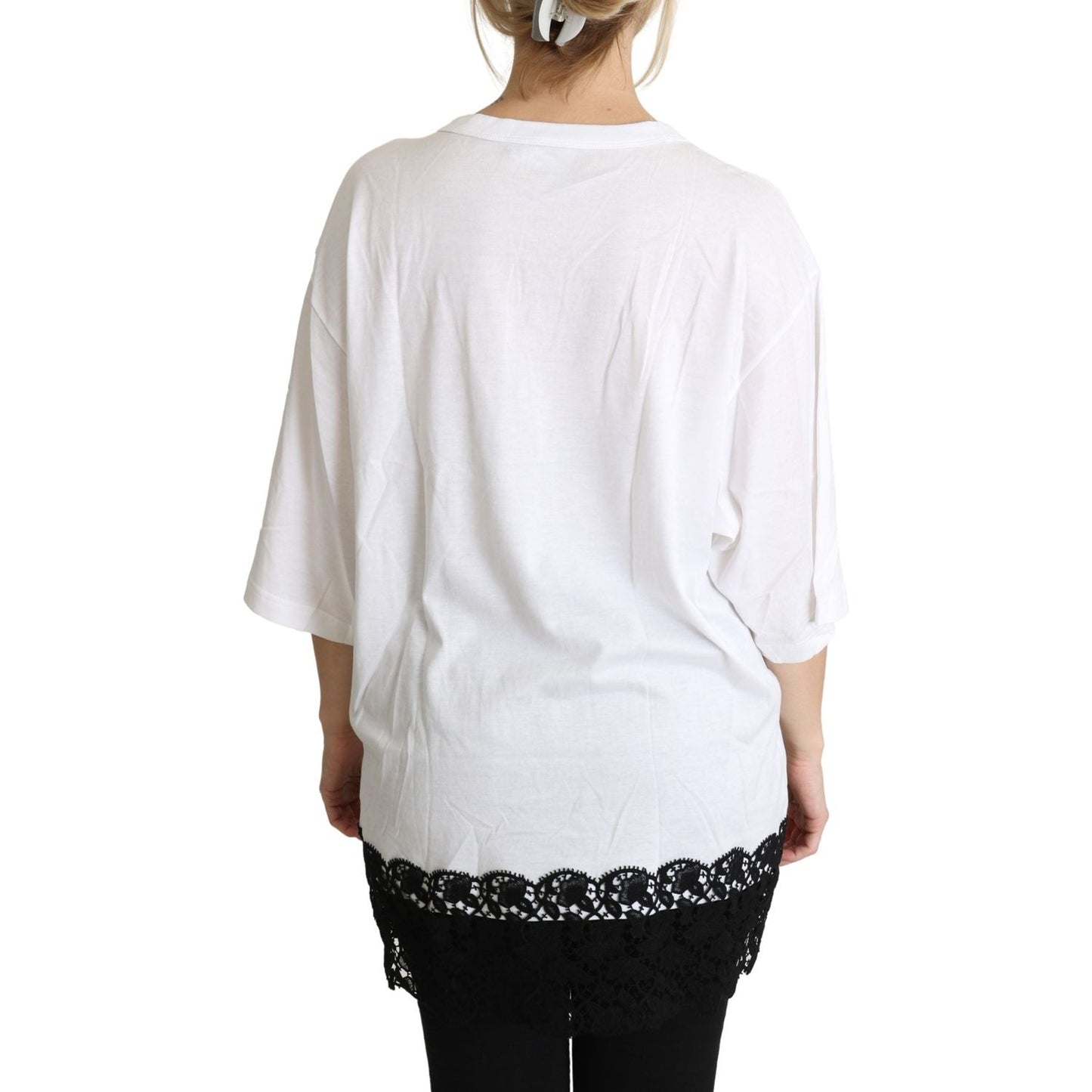 Dolce & Gabbana White Angel Print Cotton Round Neck Shirt Tops TSH5217BG-38