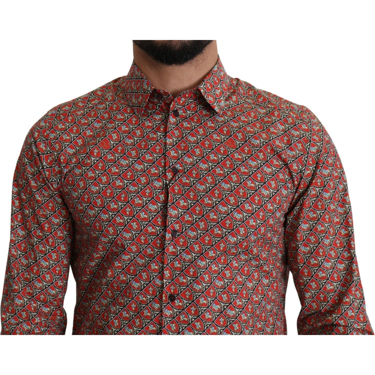 Dolce & Gabbana Red Printed Knight Formal Dress MARTINI Shirt TSH5369-39