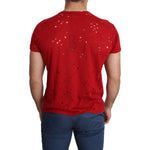 Guess Red Cotton Logo Print Men Casual Top Perforated T-shirt TSH5084-L