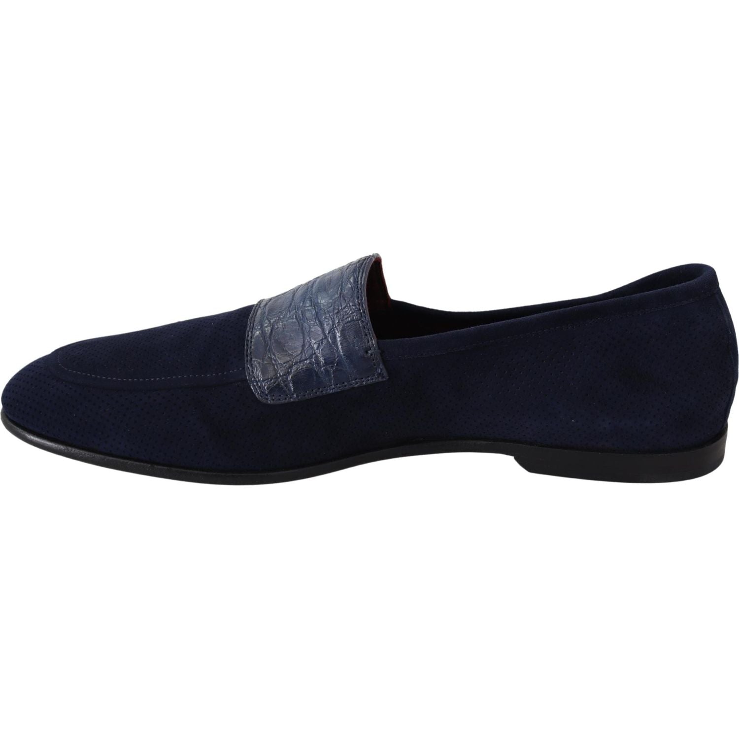 Dolce & Gabbana Blue Suede Caiman Loafers Slippers Shoes