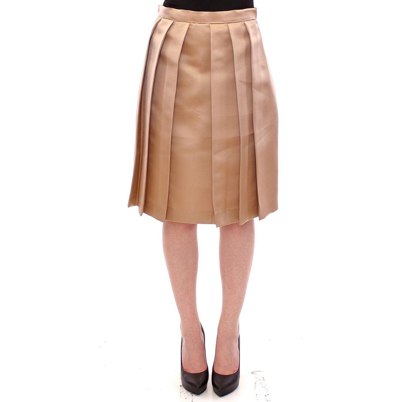Andrea Incontri Brown Silk Solid Mini Pleated Skirt GSS10715-3