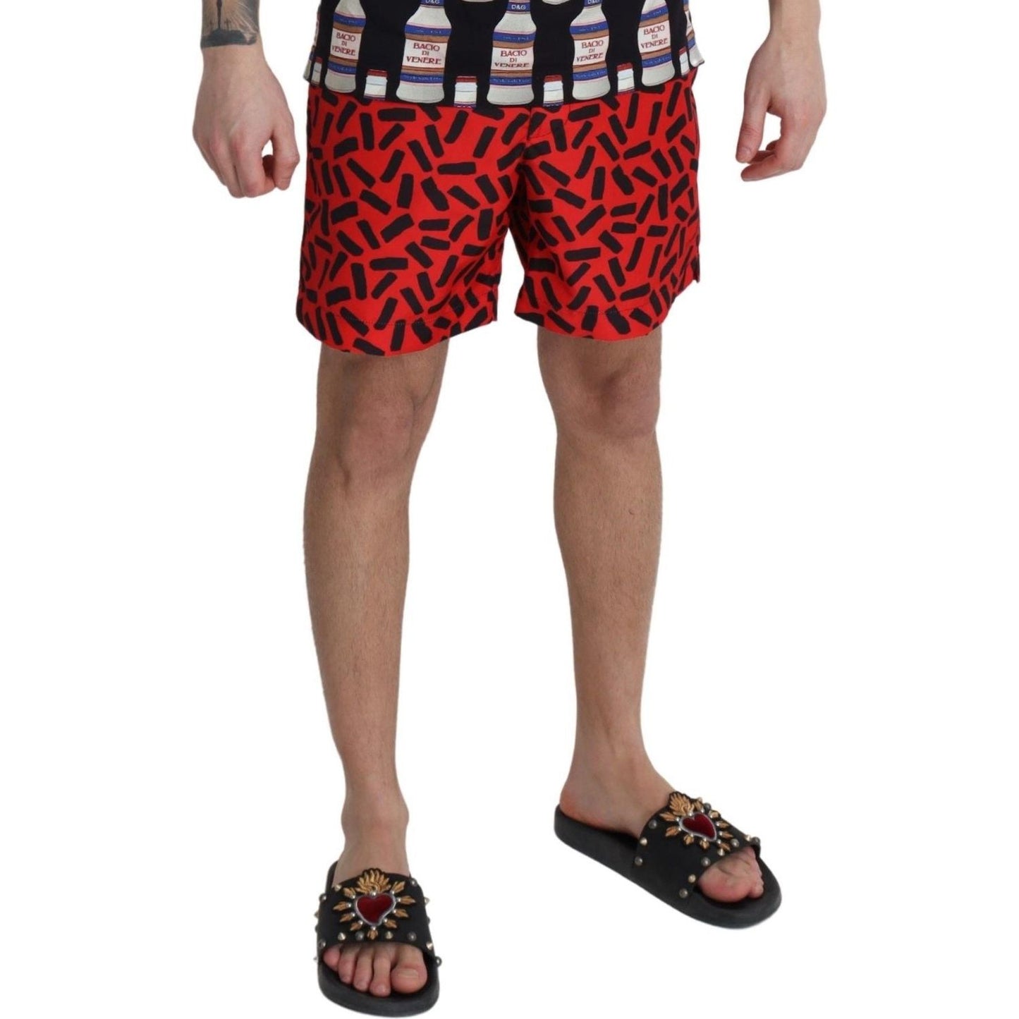 Dolce & Gabbana Red Patterned Beachwear Shorts Swimwear BIK1097-IT4