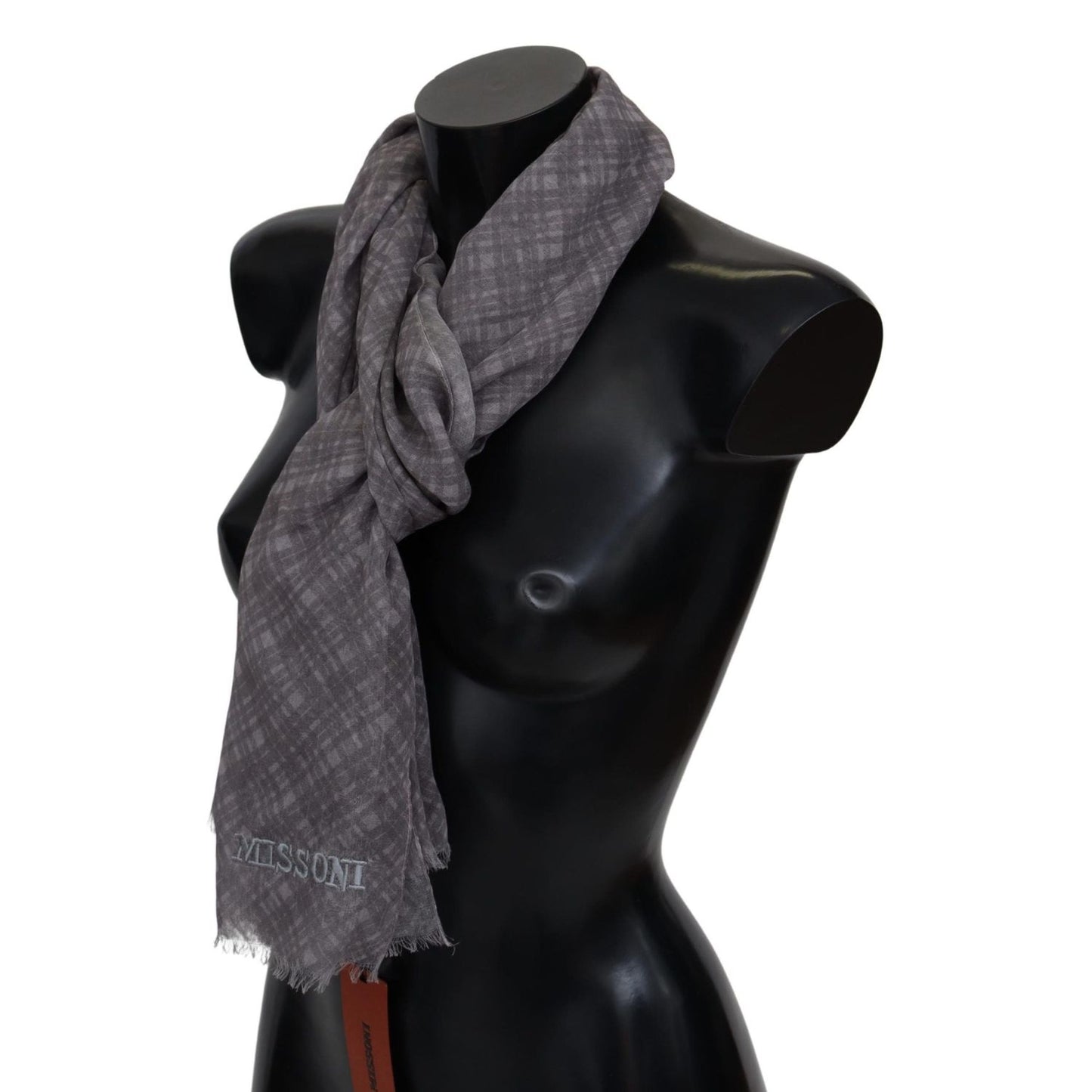 Missoni Gray Plaid Wool Unisex Neck Wrap Scarf