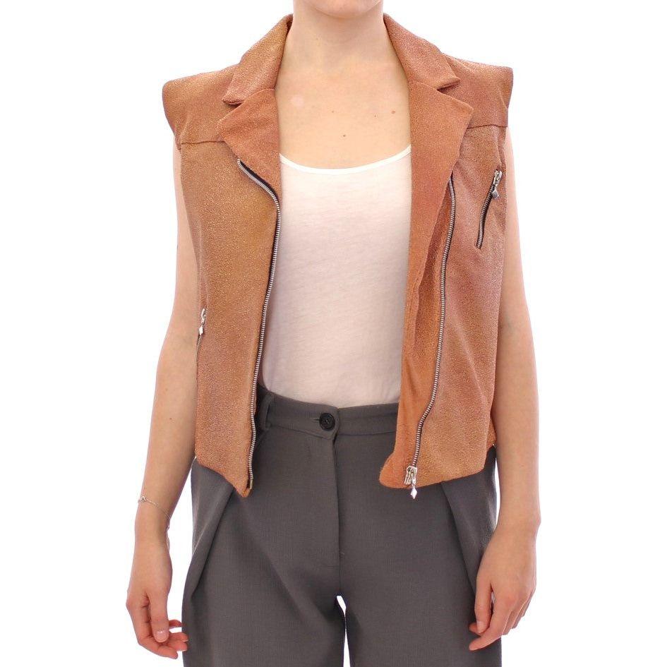 La Maison du Couturier Brown Leather Jacket Vest GSS10168-2