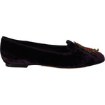 Dolce & Gabbana Purple Velvet DG Heart Loafers Flats Shoes LA9034-35