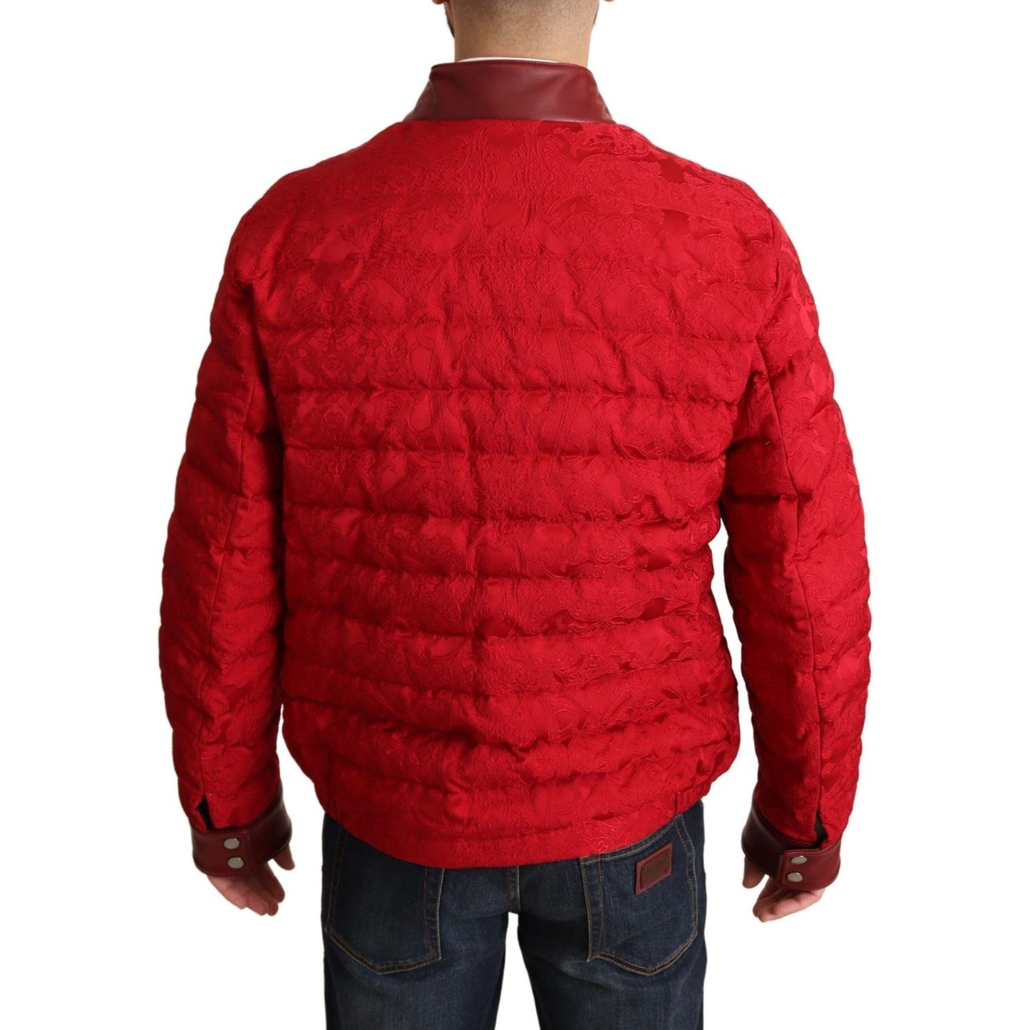 Dolce & Gabbana Red Brocade Bomber Gold Crown Logo Coat Jacket JKT2903-IT48