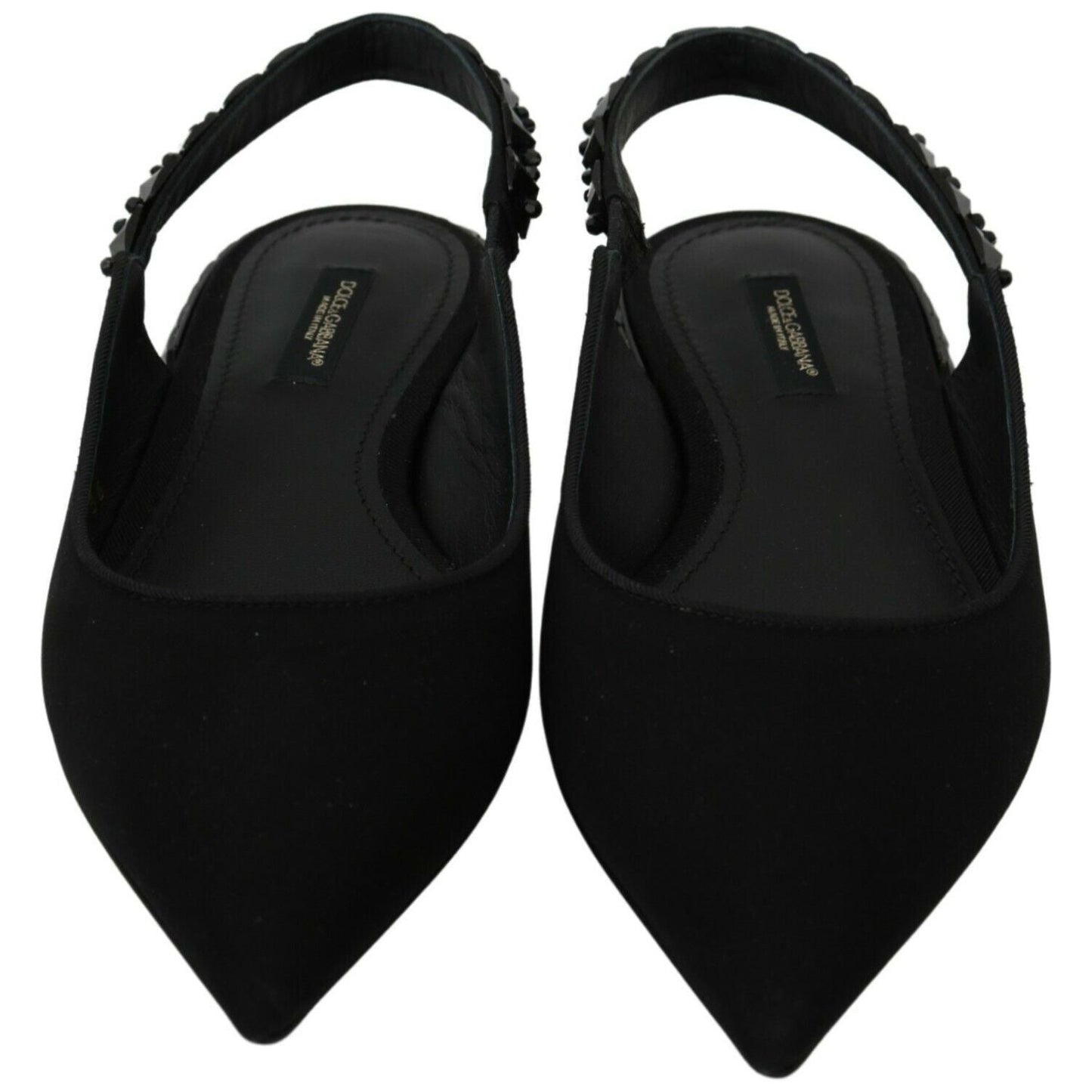 Dolce & Gabbana Black Flats Slingback Charmeuse Shoes LA7152-36