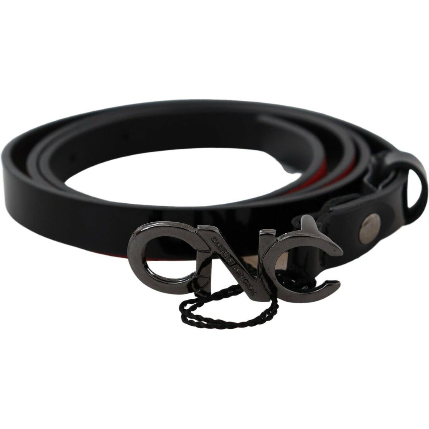 Costume National Black Skinny Leather Logo Buckle Belt WOMAN BELTS