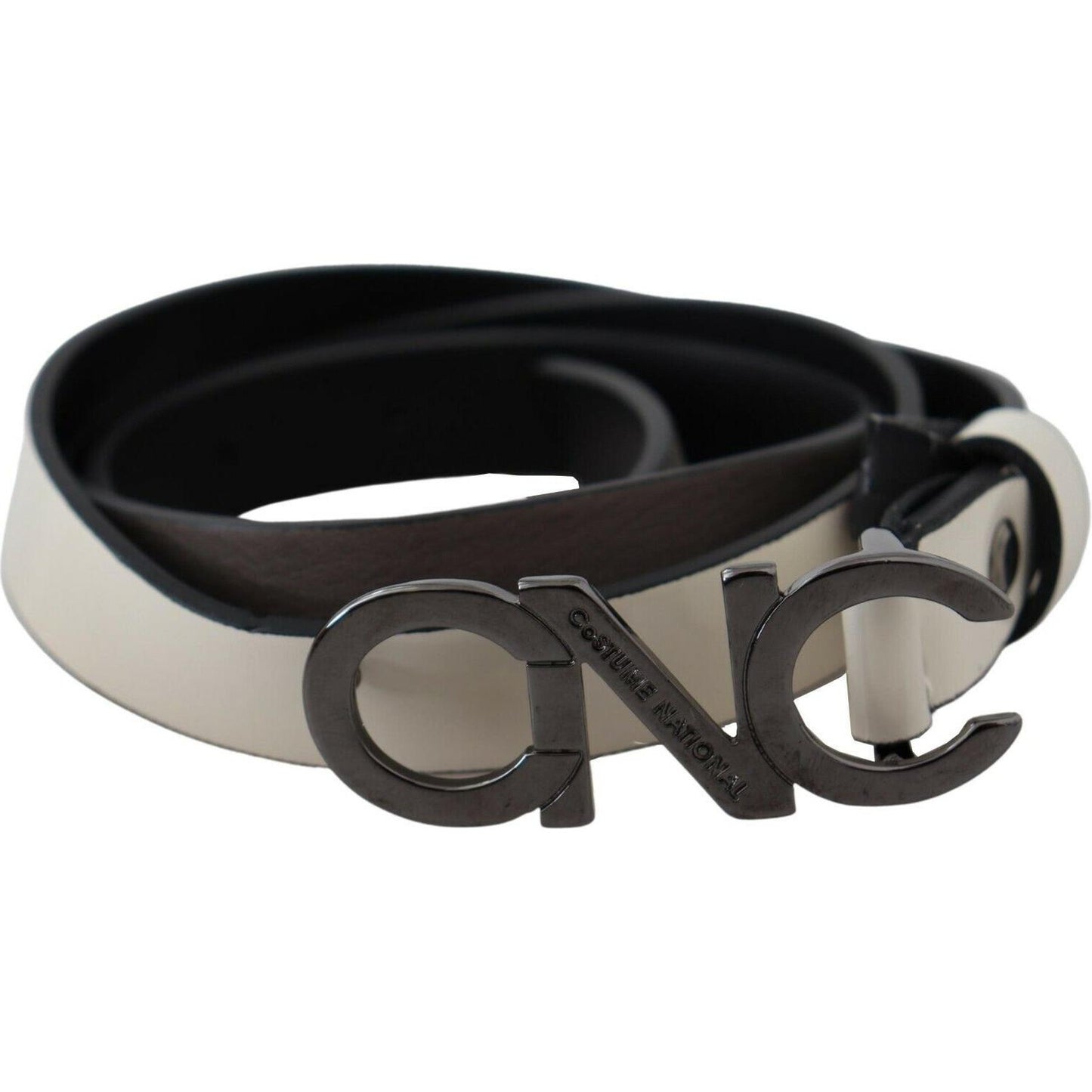 Costume National White Black Leather Letter Logo Buckle Belt PAN71821- 90
