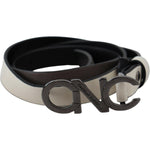 Costume National White Black Leather Letter Logo Buckle Belt PAN71821- 90