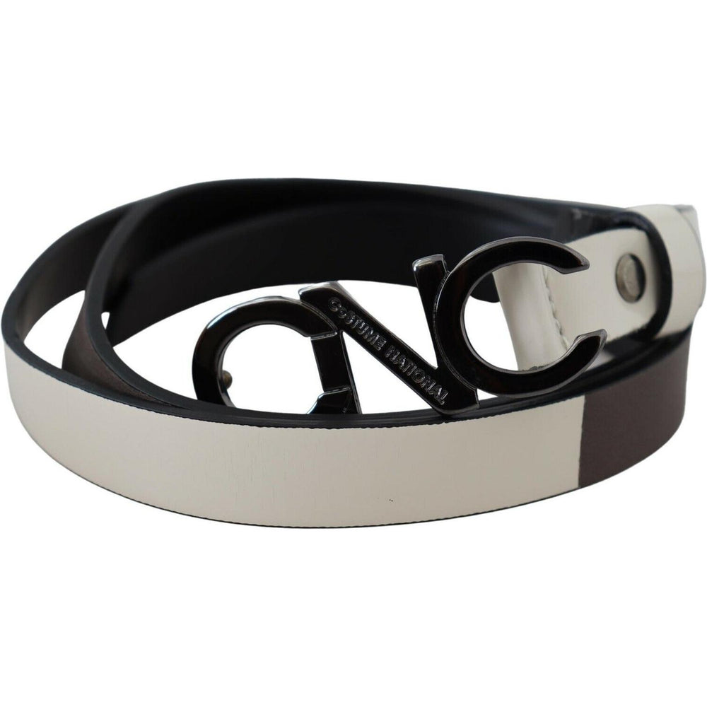 Costume National White Black Leather Letter Logo Buckle Belt PAN71821- 90