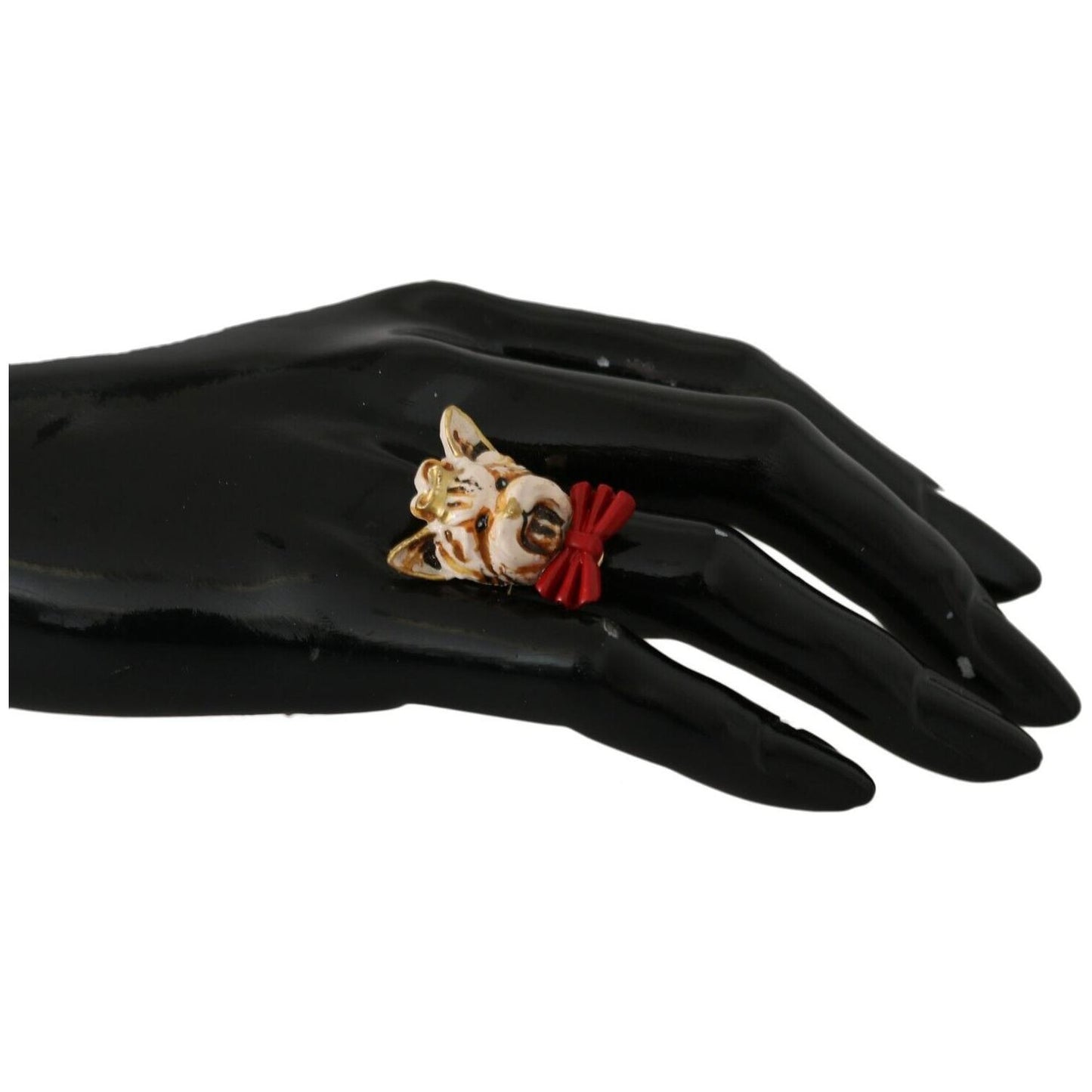 Dolce & Gabbana Beige Dog Pet Branded Accessory Gold Brass Resin Ring SMY2042- US7