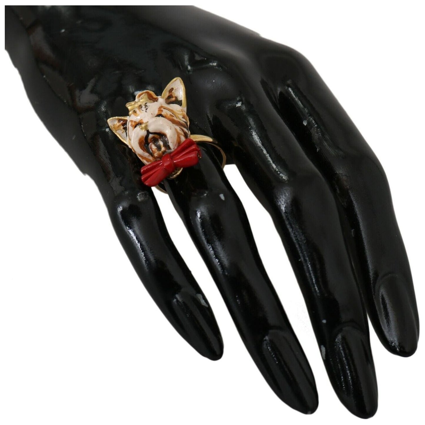 Dolce & Gabbana Beige Dog Pet Branded Accessory Gold Brass Resin Ring SMY2042- US7