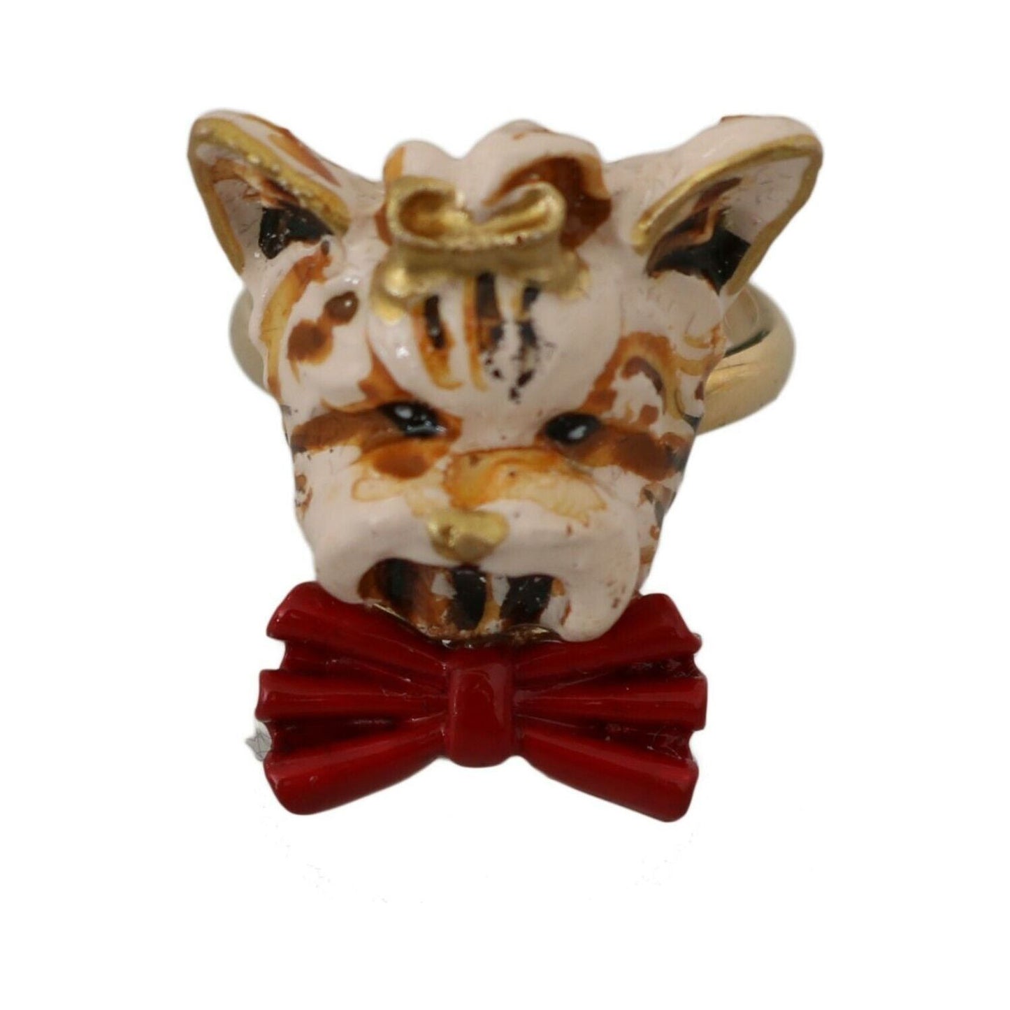 Dolce & Gabbana Beige Dog Pet Branded Accessory Gold Brass Resin Ring SMY2042- US7