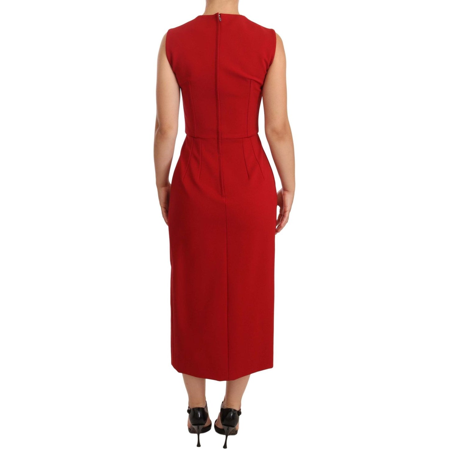 Dolce & Gabbana Red Sweetheart Sleeveless Midi Stretch Dress DR28180-38