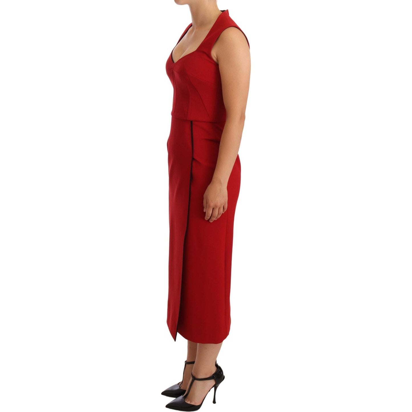 Dolce & Gabbana Red Sweetheart Sleeveless Midi Stretch Dress DR28180-38