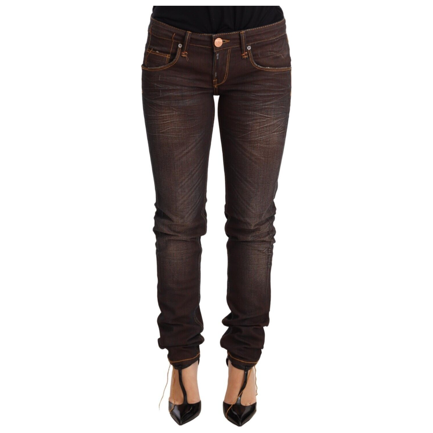 Acht Brown Washed Cotton Slim Fit Denim Low Waist Trouser Jeans PAN71811-26