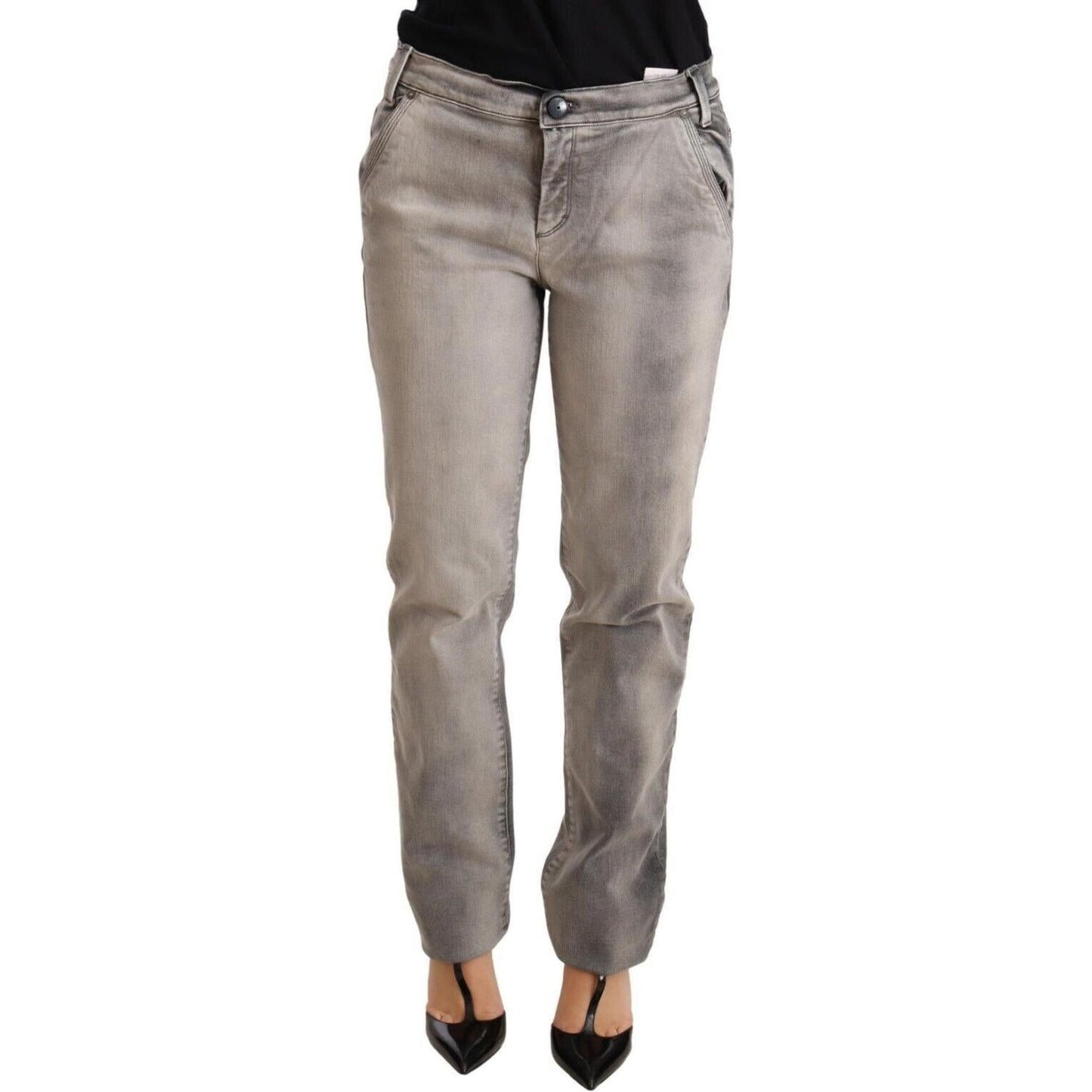 Ermanno Scervino Gray Washed Low Waist Skinny Trouser Cotton Jeans Jeans & Pants